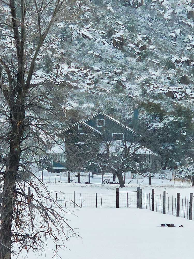 Ranch Home and Property covered in Snow